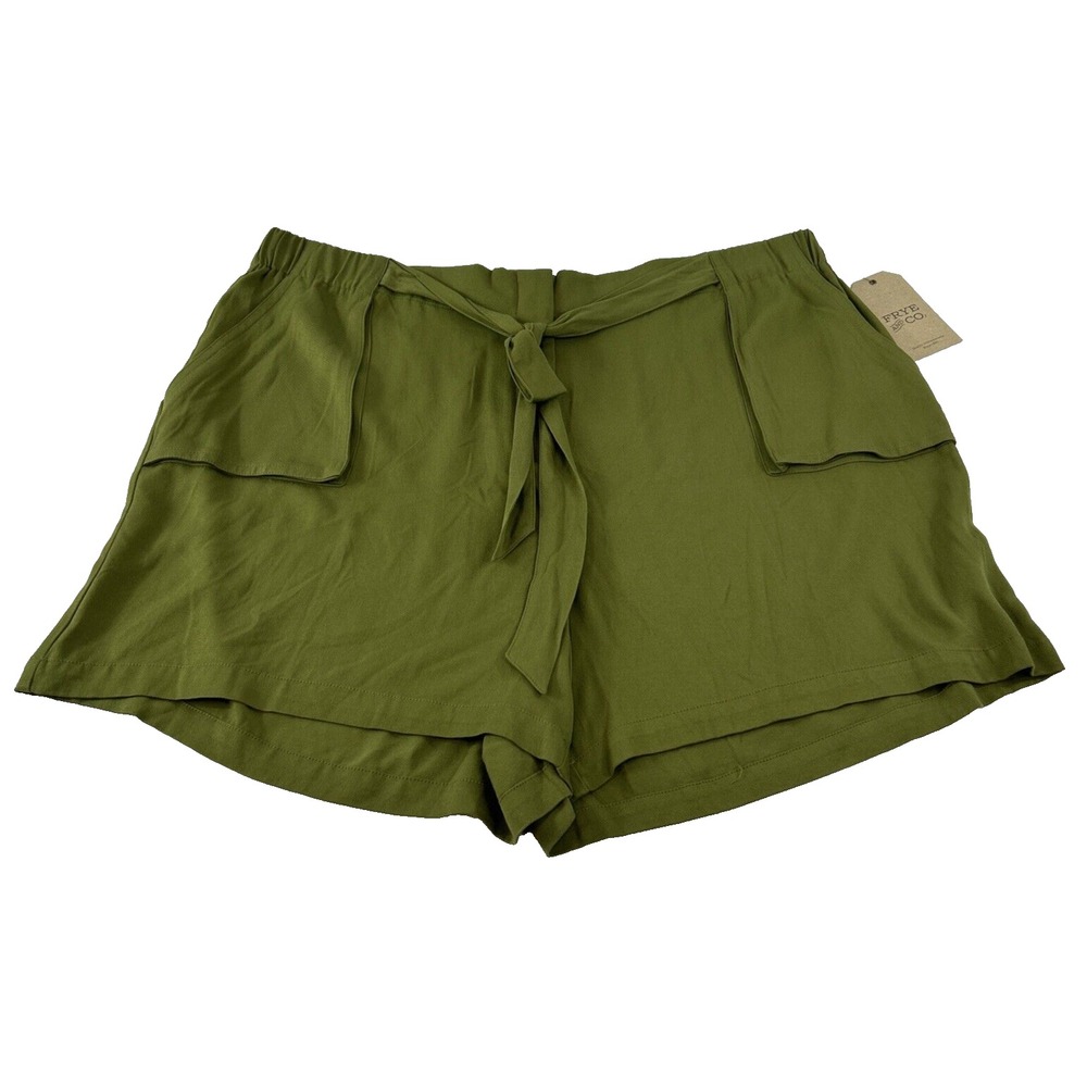 Frye & Co. 2X Green Chinos Shorts Tie Belt Relax Fit Stretch Preppy Festival NWT